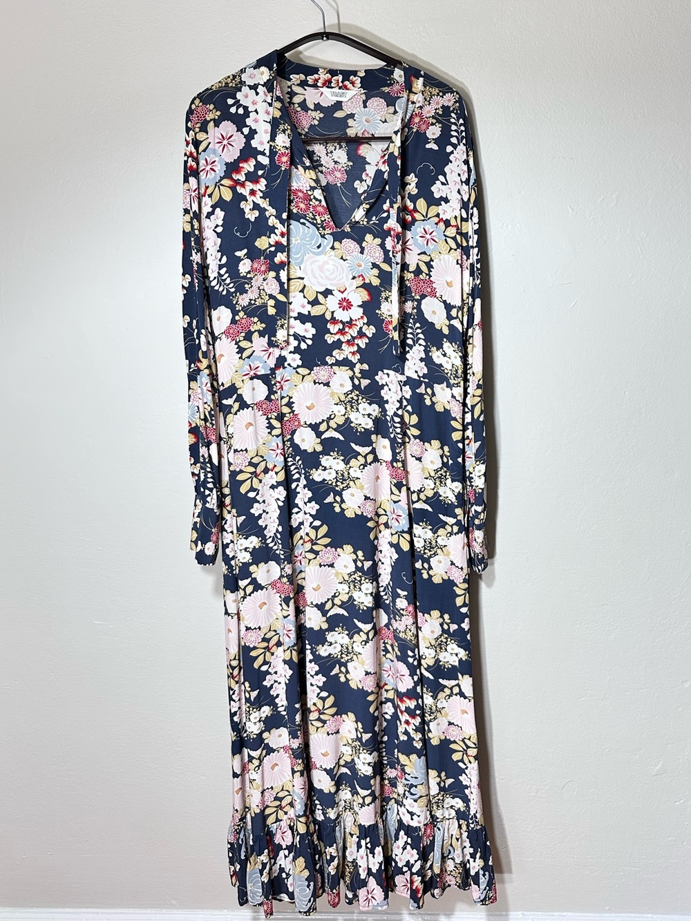 TOAST Navy Floral V-Neck Long Sleeve Maxi Dress